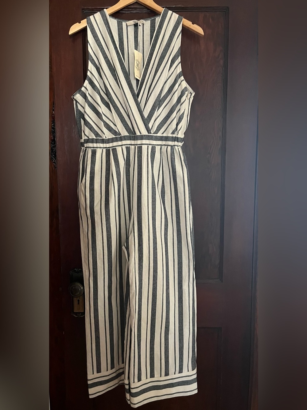 NWT - V&L Women's Cotton Striped Wide Legged Jumpsuit- Size Large 🇮🇹